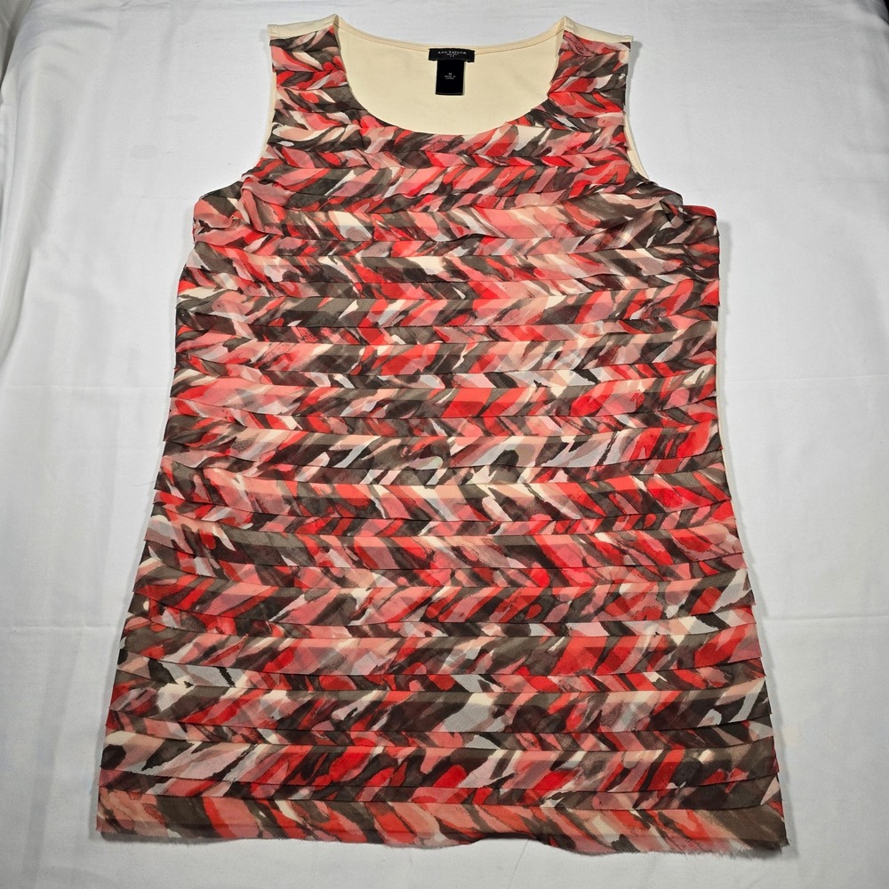 Ann Taylor Womens Medium Sleeveless Ruffle Tiered Abstract Print Tank Top Red